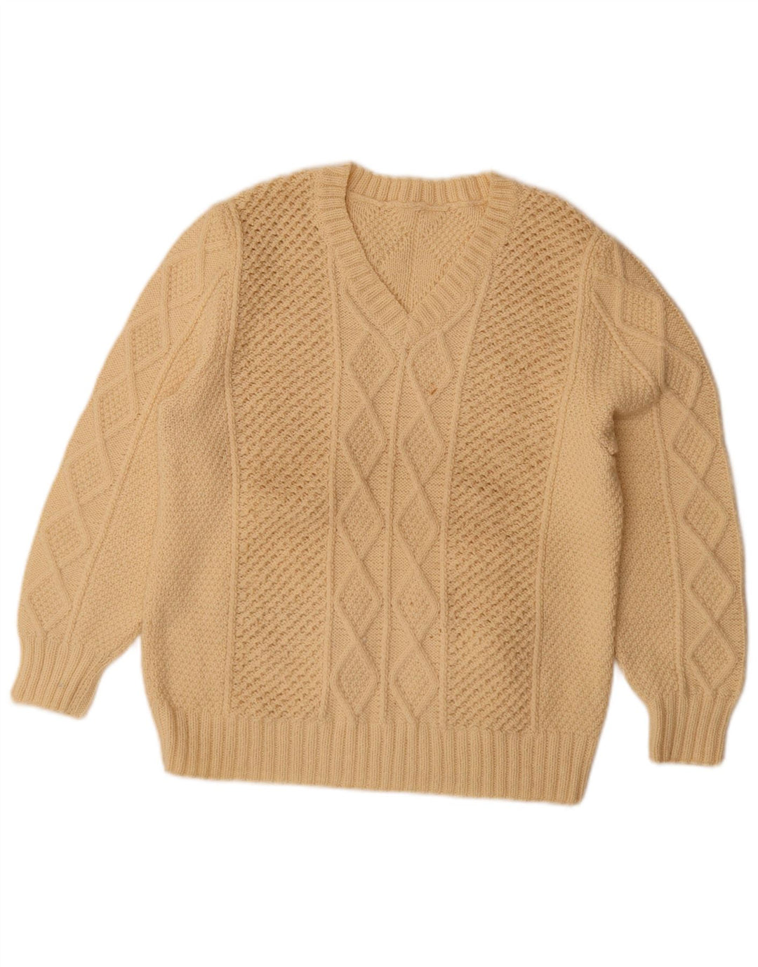 Vintage Damen V-Ausschnitt Pullover Pullover UK 14 Large Beige