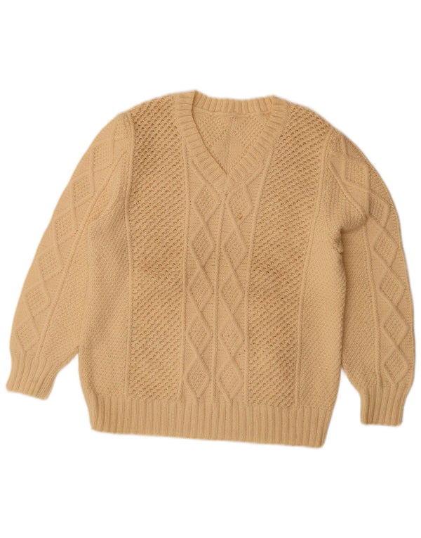 Vintage Damen V-Ausschnitt Pullover Pullover UK 14 Large Beige