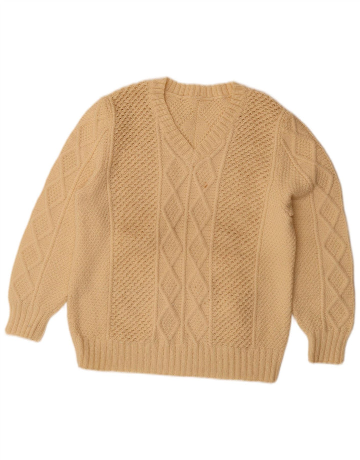 Vintage Damen V-Ausschnitt Pullover Pullover UK 14 Large Beige