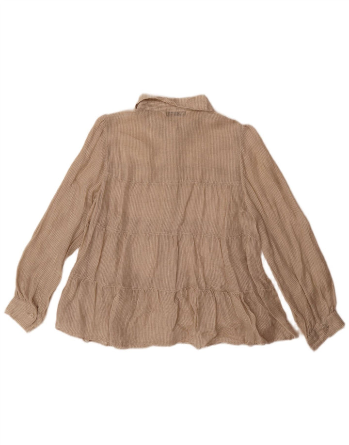 Zara Damenhemd UK 10 Small Beige Gestreiftes Leinen