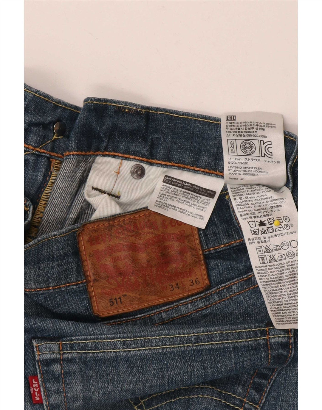 Levi's Herren 511 Slim Jeans W34 L36 Blaue Baumwolle