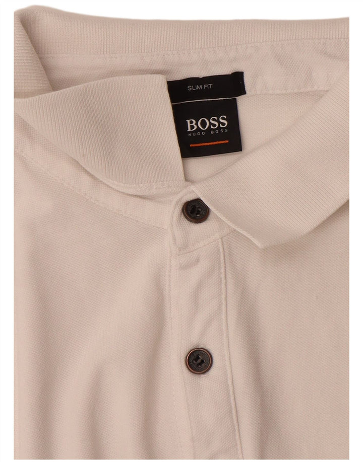 HUGO BOSS Herren Slim Fit Poloshirt Große weiße Baumwolle