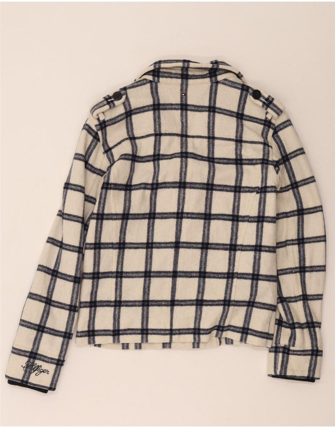 Tommy Hilfiger Pea Coat für Mädchen, 15–16 Jahre, weiß kariertes Polyester