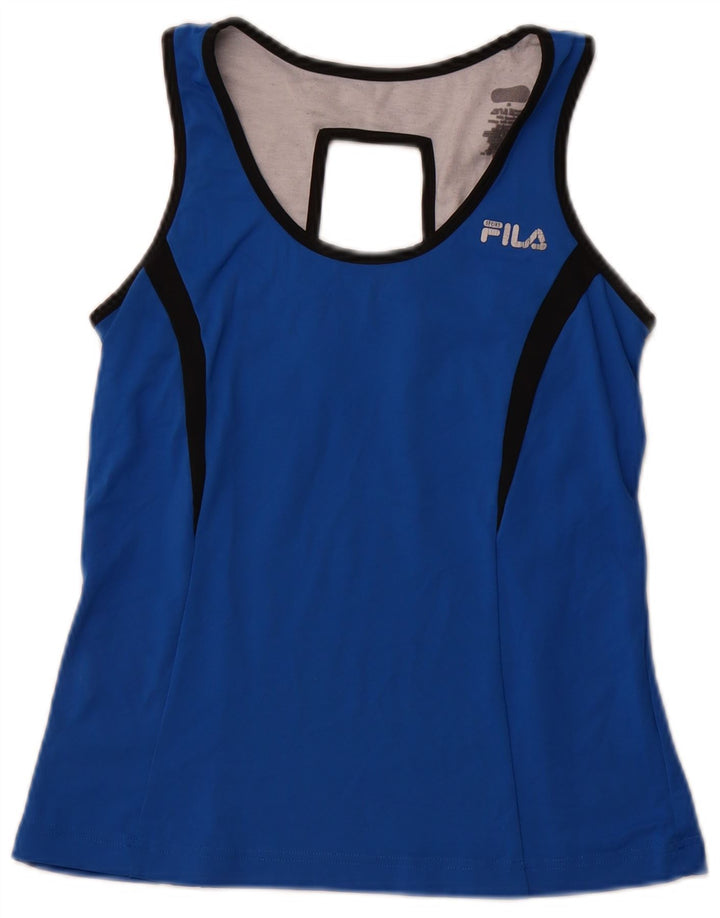 FILA Damen-Trägershirt UK 12 Mittelblauer Colourblock-Polyester-Sport