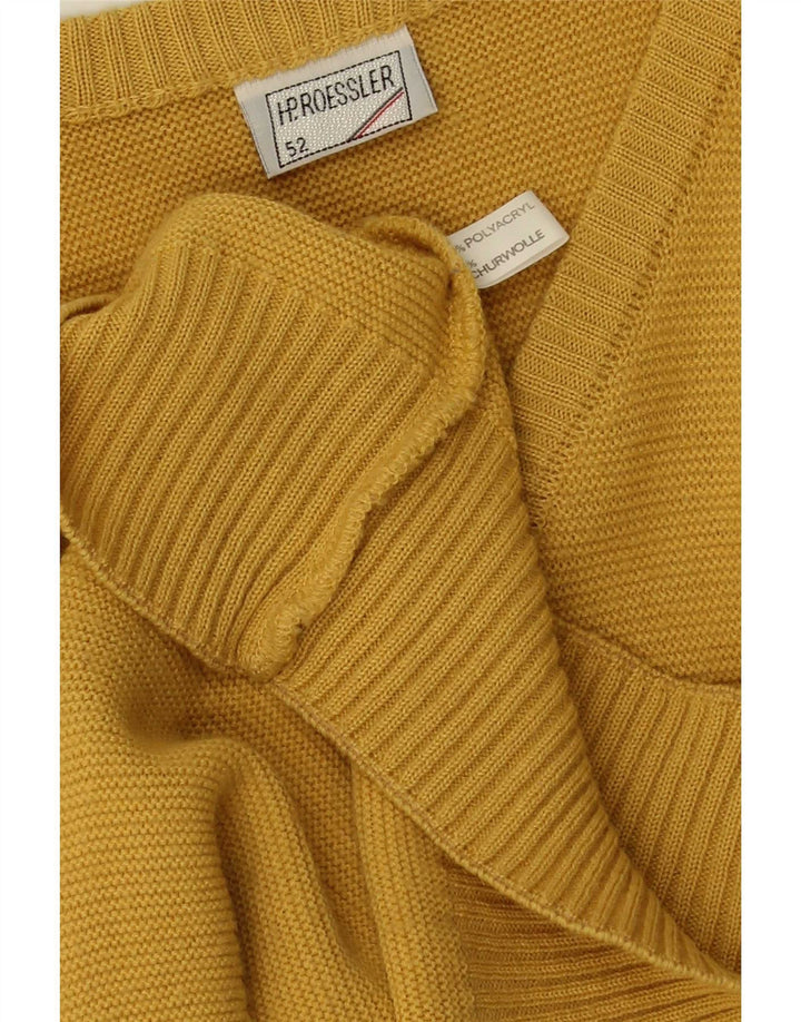 Vintage Herren V-Ausschnitt Pullover Pullover IT 52 Großes gelbes Polyester