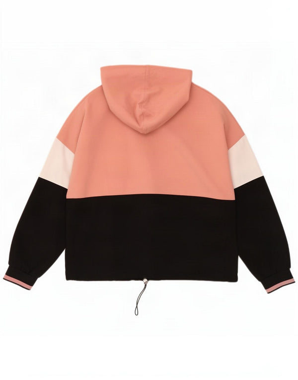 Zara Womens Crop Oversized Hoodie Jumper UK 10 Large Pink Colourblock