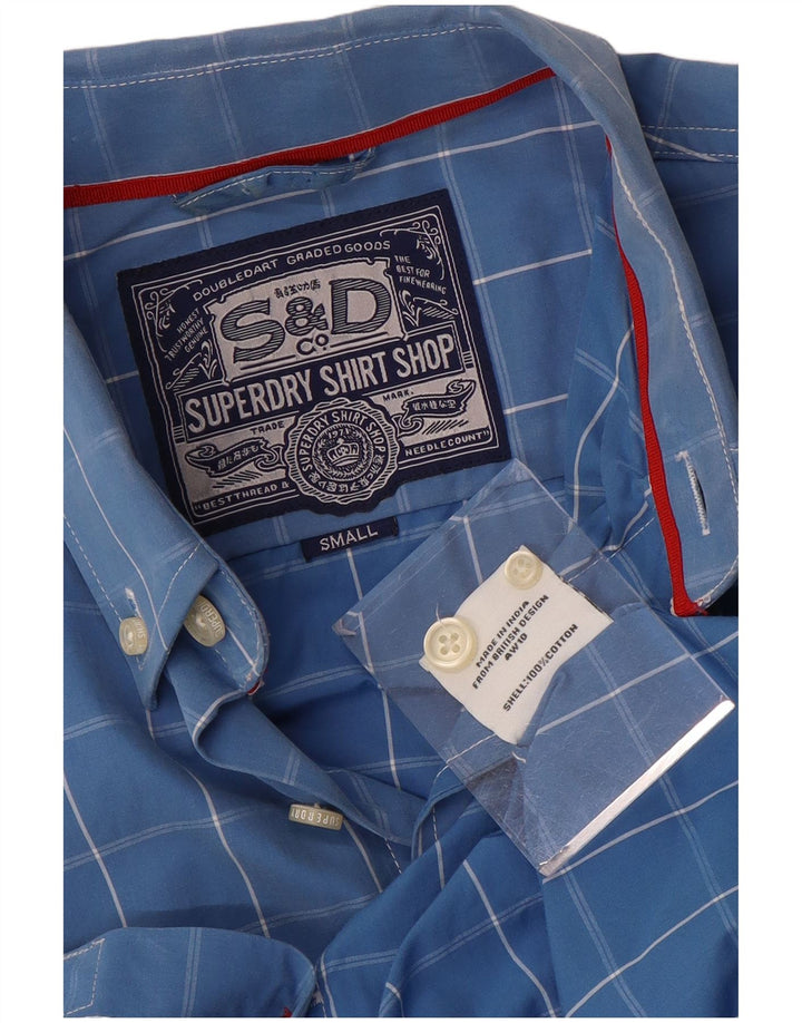 Superdry Herrenhemd aus Baumwolle, klein, blau kariert