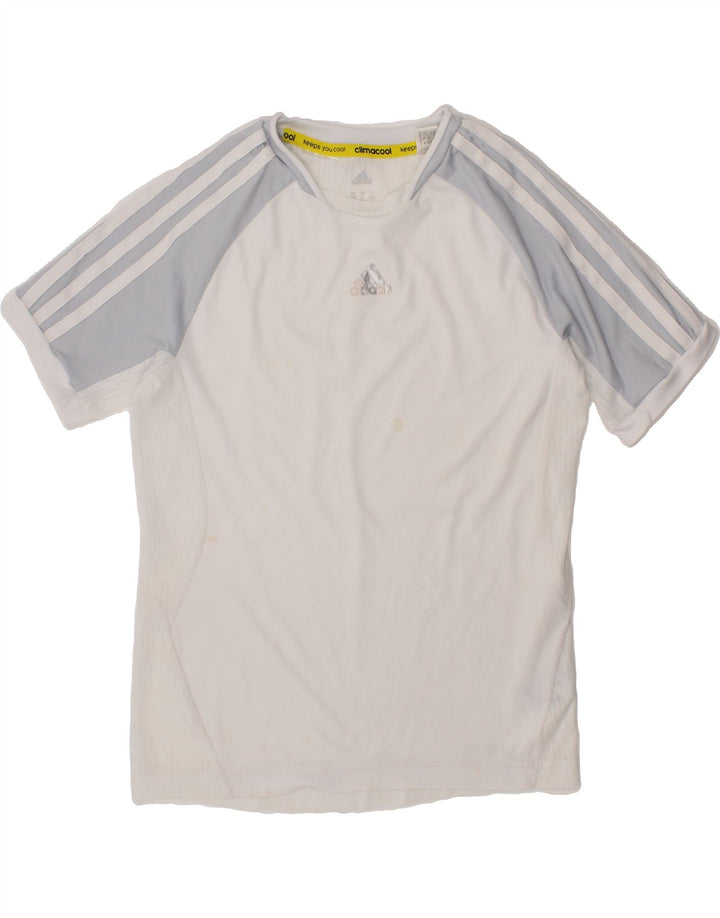 ADIDAS Boys Climacool T-Shirt Top 9-10 Years White Colourblock Polyester Vintage Adidas and Second-Hand Adidas from Messina Hembry 