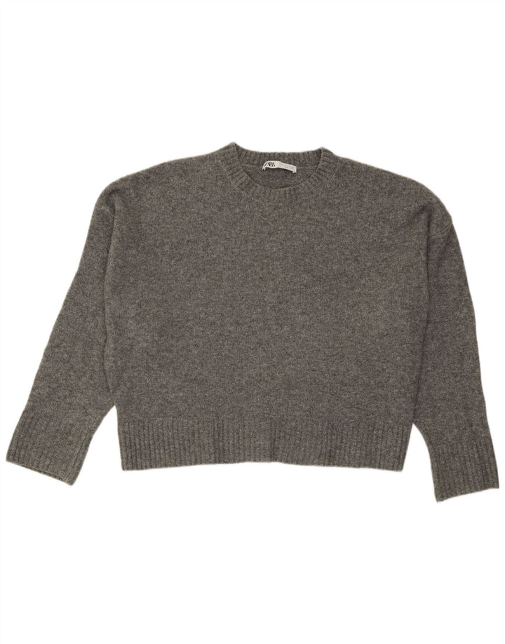 Zara Damen-Pullover, übergroß, Rundhalsausschnitt, Gr. 10, Small, Grau, Acryl