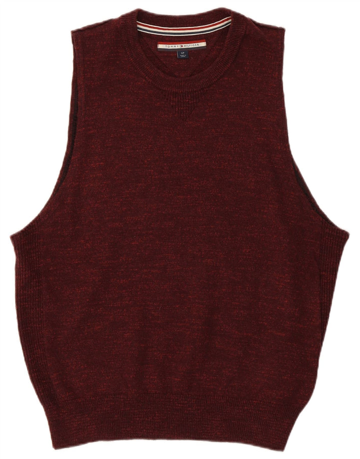 Tommy Hilfiger Herren-Weste, Tanktop, klein, Burgunderrot, gefleckte Baumwolle
