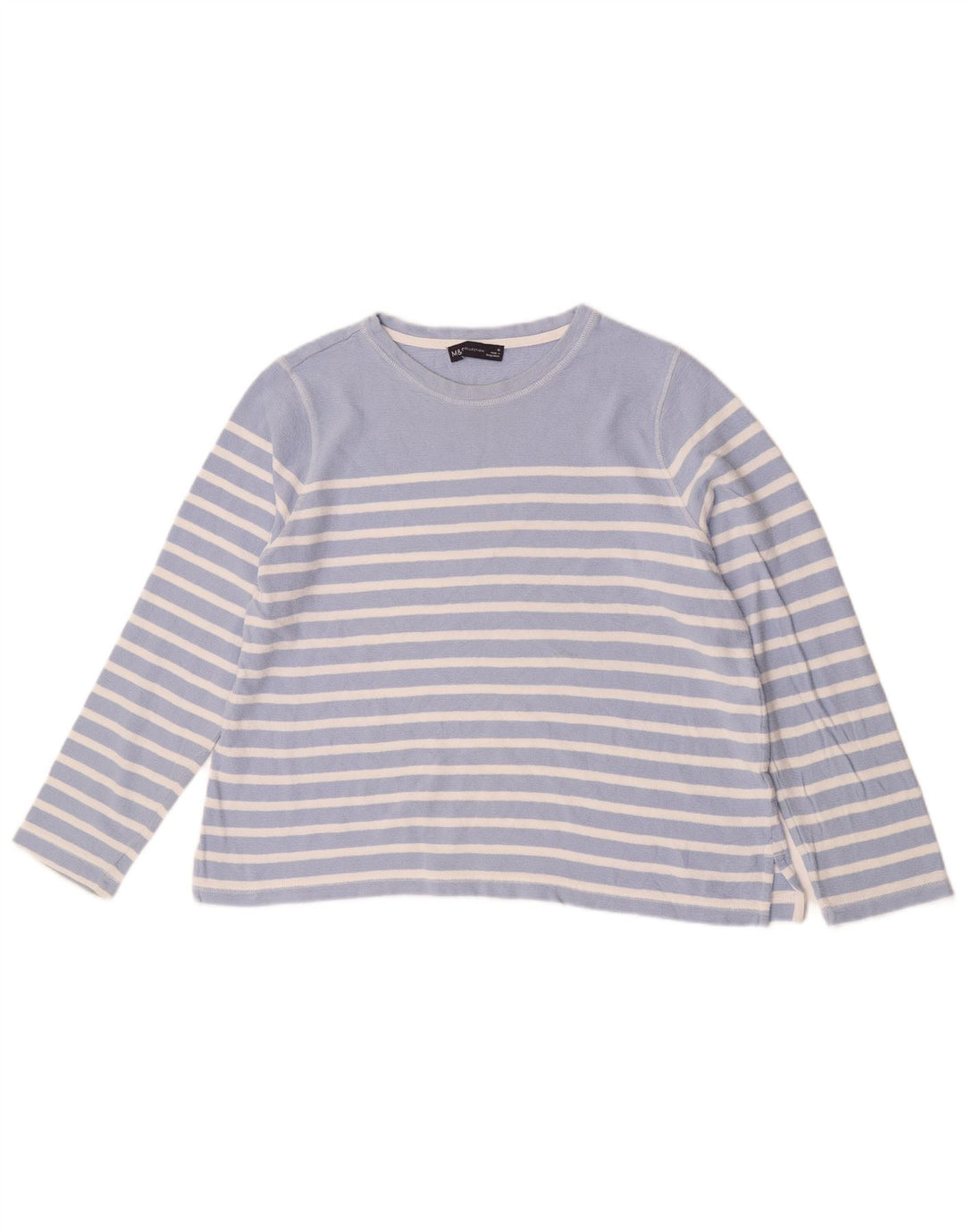 Marks & Spencer Damen Top Langarm UK 16 Große blau gestreifte Baumwolle