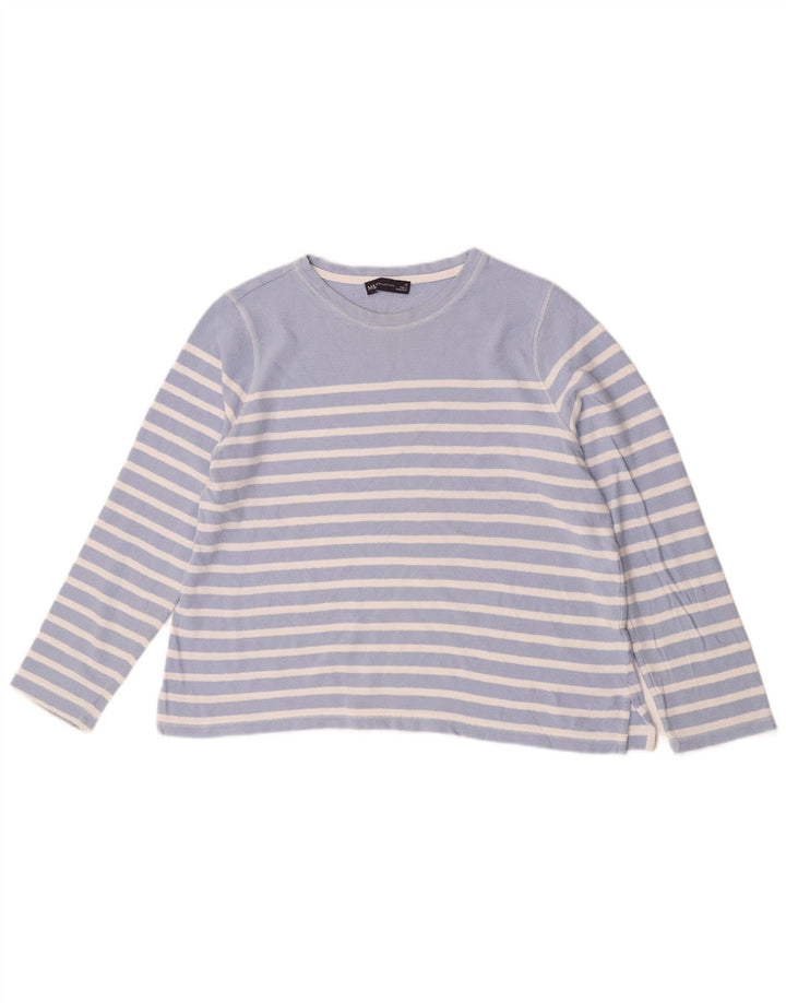 Marks & Spencer Damen Top Langarm UK 16 Große blau gestreifte Baumwolle