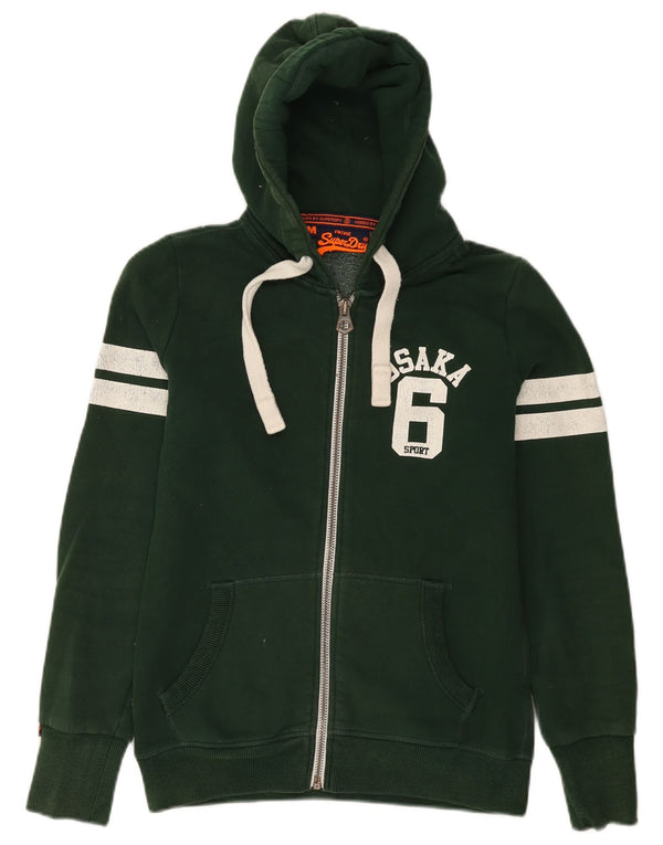 Superdry Damen Osaka Graphic Zip Hoodie Pullover UK 14 Mittelgrüne Baumwolle
