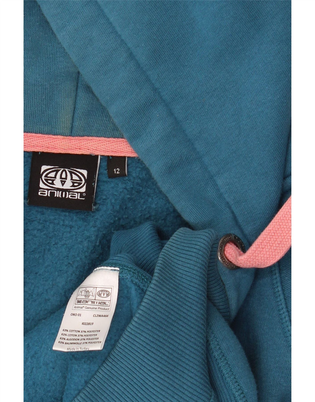 ANIMAL Damen-Kapuzenpullover mit grafischem Reißverschluss, UK 12, mittelblaue Baumwolle