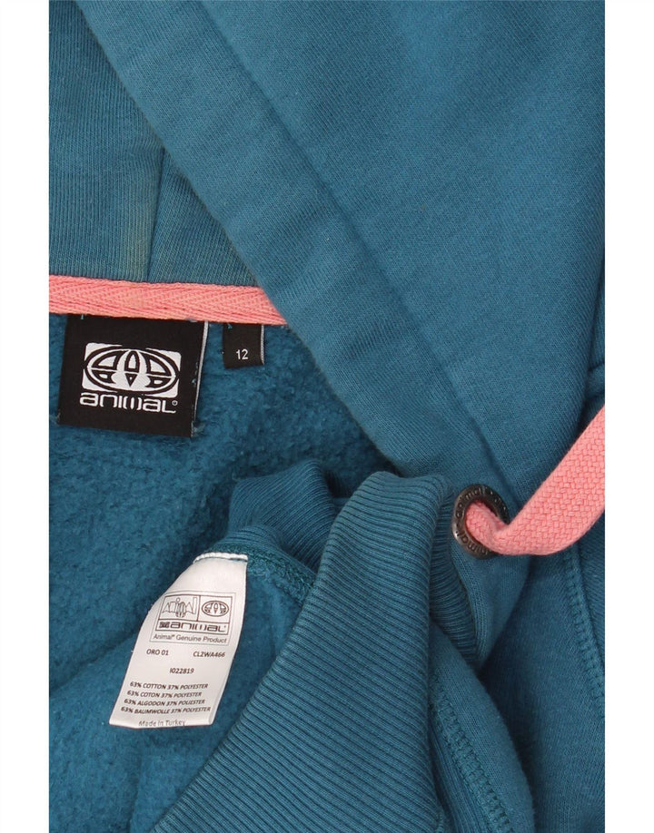 ANIMAL Damen-Kapuzenpullover mit grafischem Reißverschluss, UK 12, mittelblaue Baumwolle