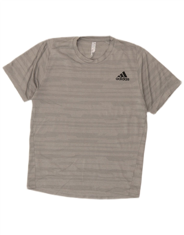 Adidas Herren Climalite T-Shirt Top Small Grau gestreift Polyester