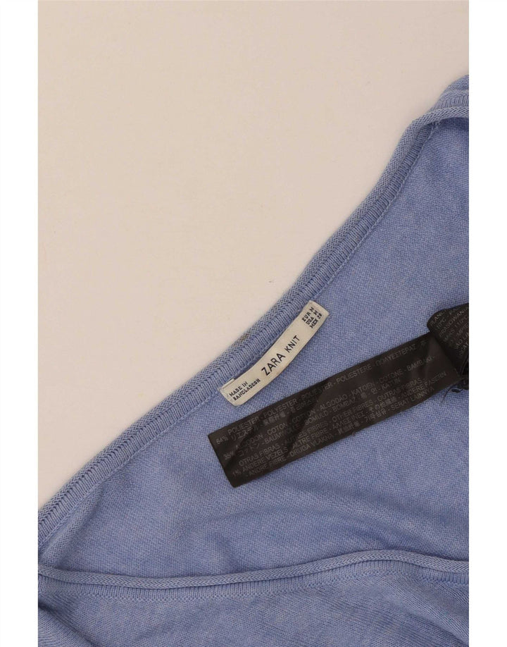Zara Damen-Pullover mit V-Ausschnitt, UK 14, Mittelblau, Polyester