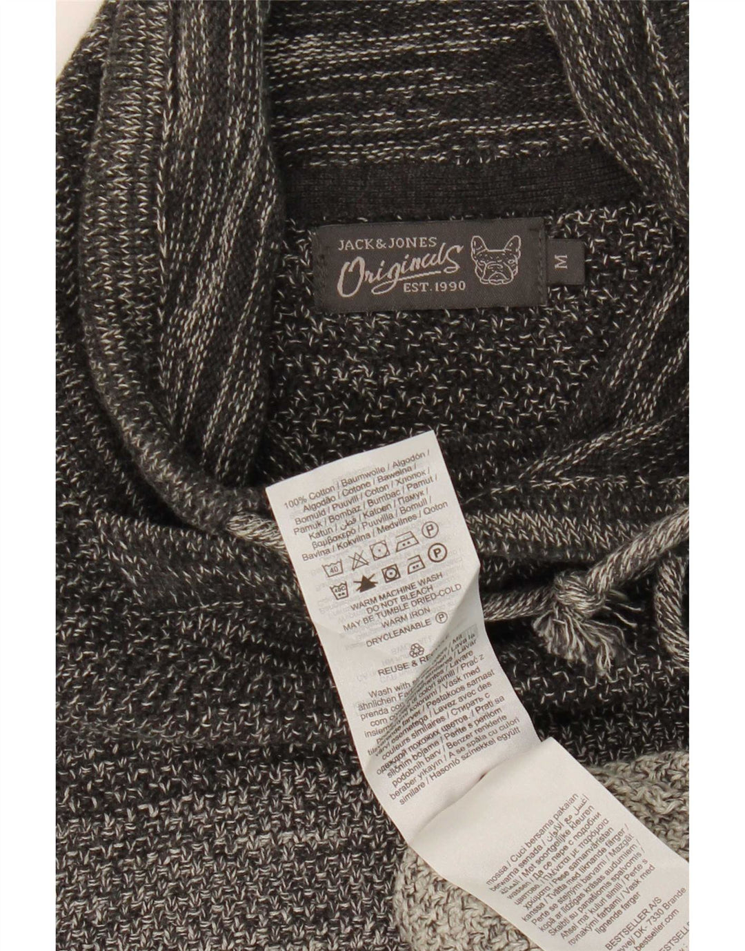 Jack & Jones Herren-Rollkragenpullover aus Baumwolle in Mittelgrau mit Farbblockdesign