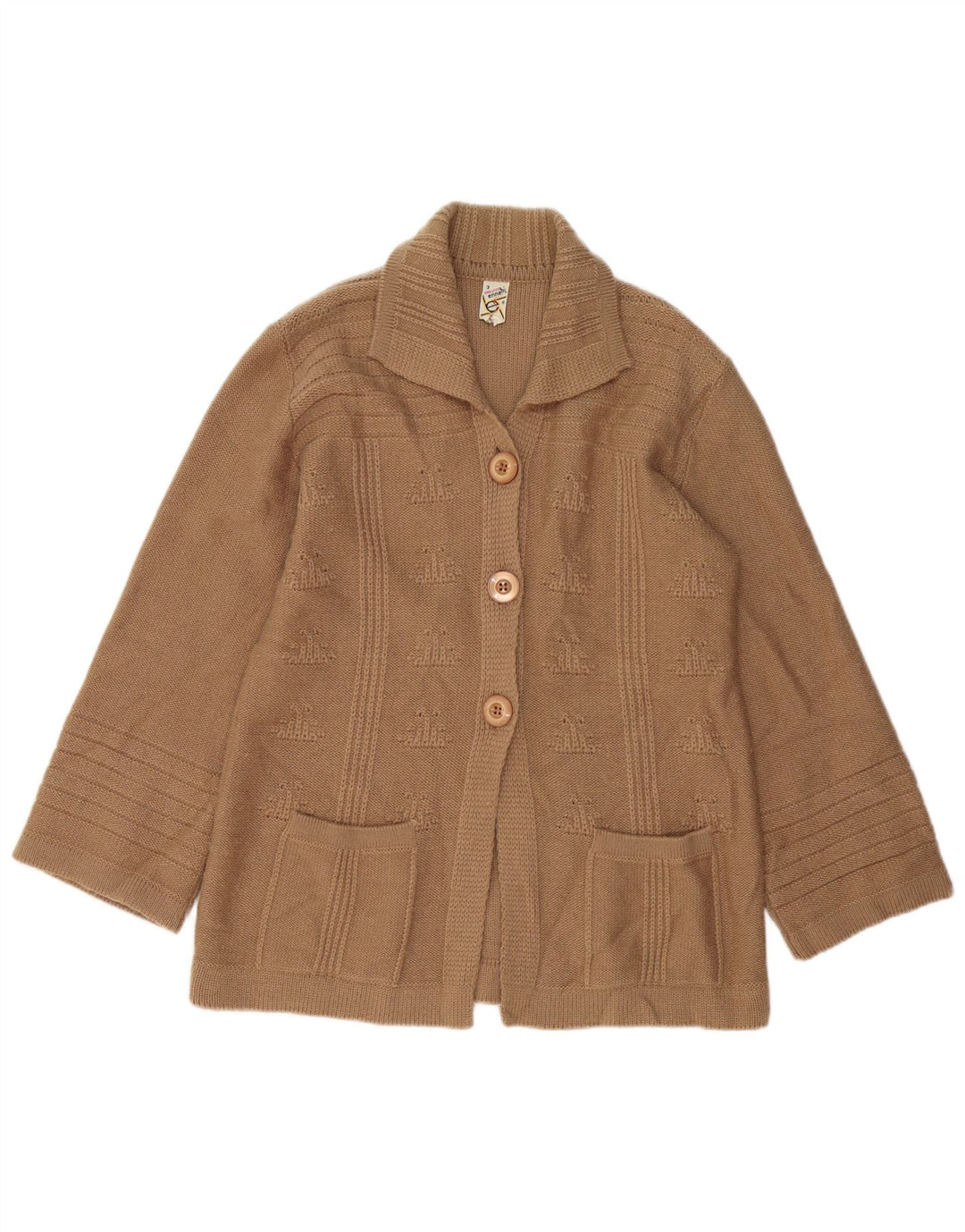 VINTAGE Damen Cardigan Pullover UK 14 Mittelbraune Wolle