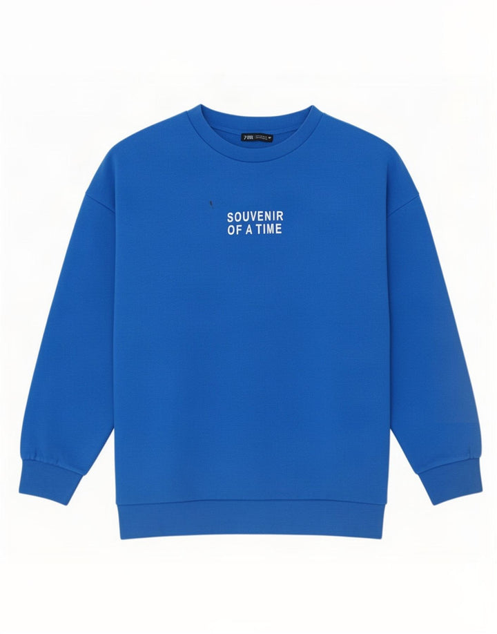 Zara Herren-Sweatshirt mit Grafik, klein, aus blauer Baumwolle