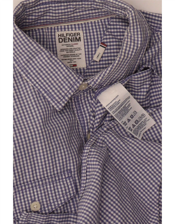 Tommy Hilfiger Herren-Militärhemd, kleine blaue Gingham-Baumwolle