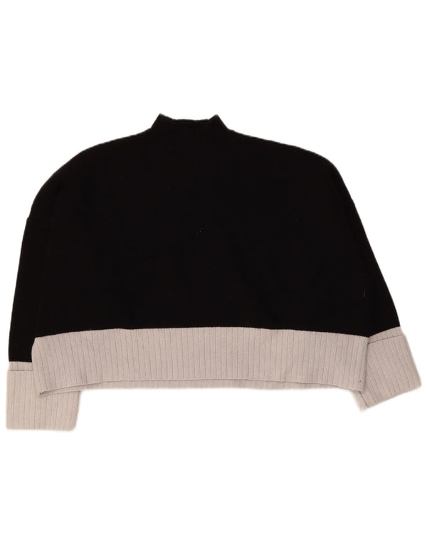 Zara Damen Crop Turtle Neck Pullover Pullover UK 20 2XL Schwarz Colourblock