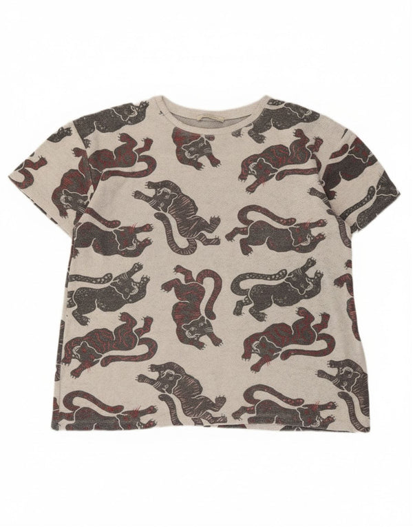 Zara Damen-T-Shirt mit grafischem Motiv, Gr. 10, klein, grau, mit Tiermuster