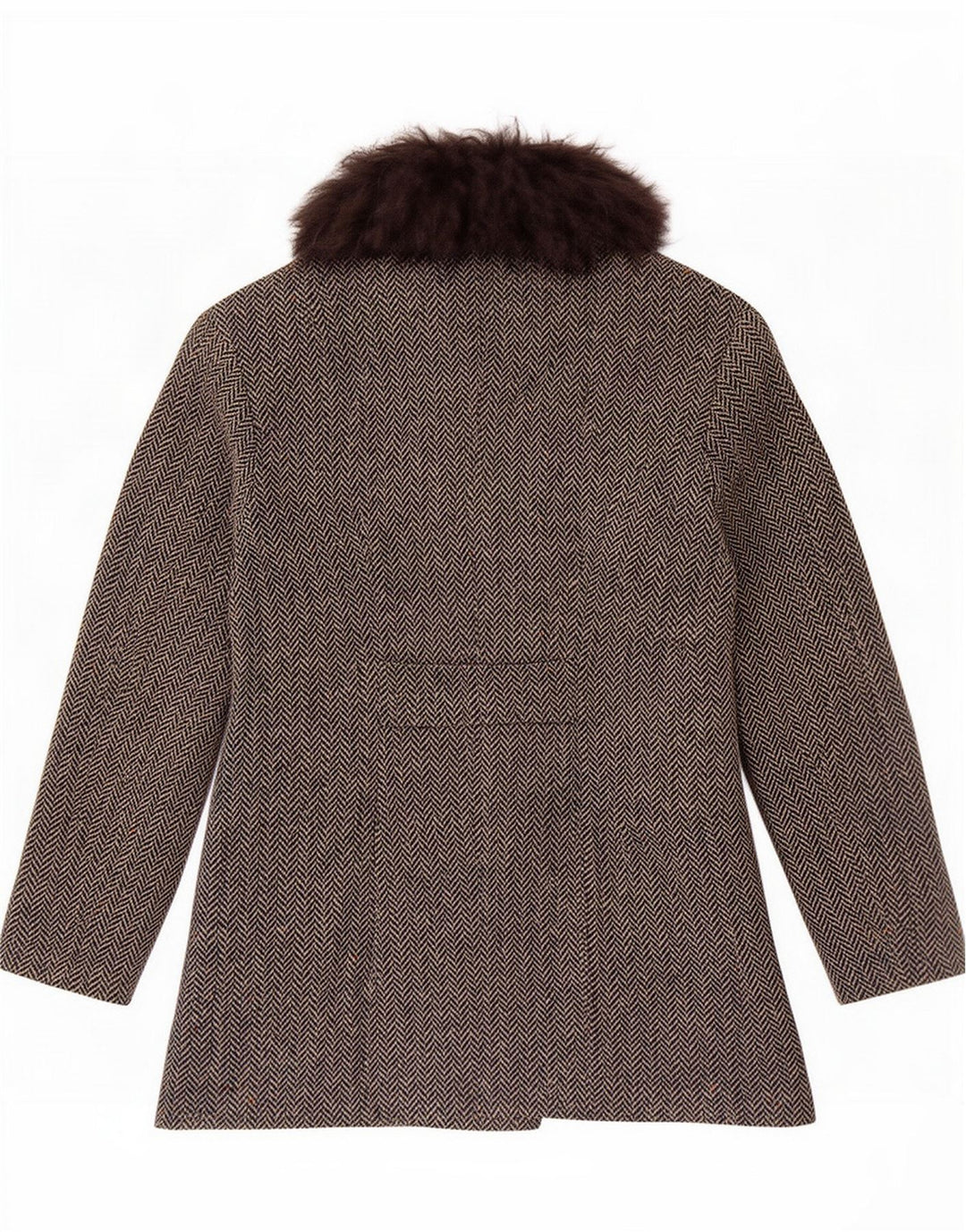 FIRMA Damen Zweireihiger Mantel UK 10 Small Graue Wolle mit Fischgrätenmuster