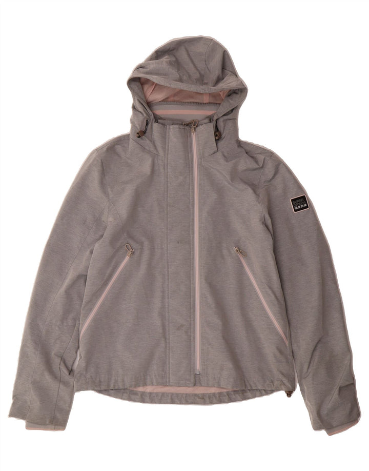 SUPERDRY Womens Hooded Rain Jacket UK 14 Large Grey Vintage Superdry and Second-Hand Superdry from Messina Hembry 