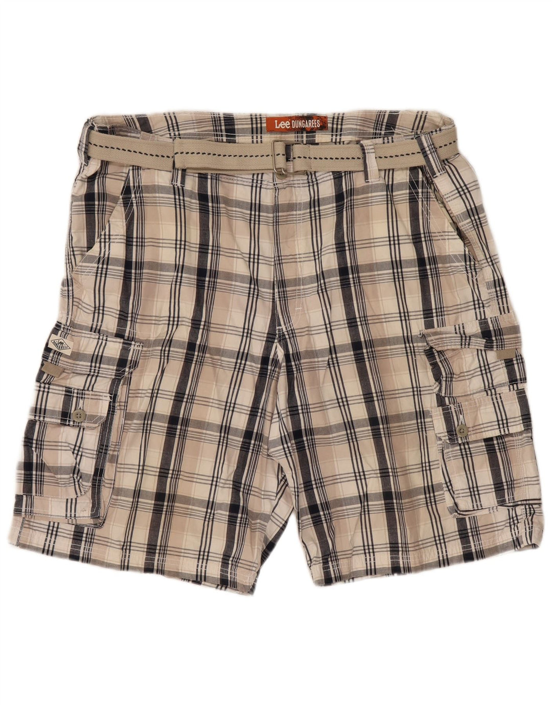 Lee Herren-Latzhose, Cargo-Shorts, W42, 2XL, beige karierte Baumwolle