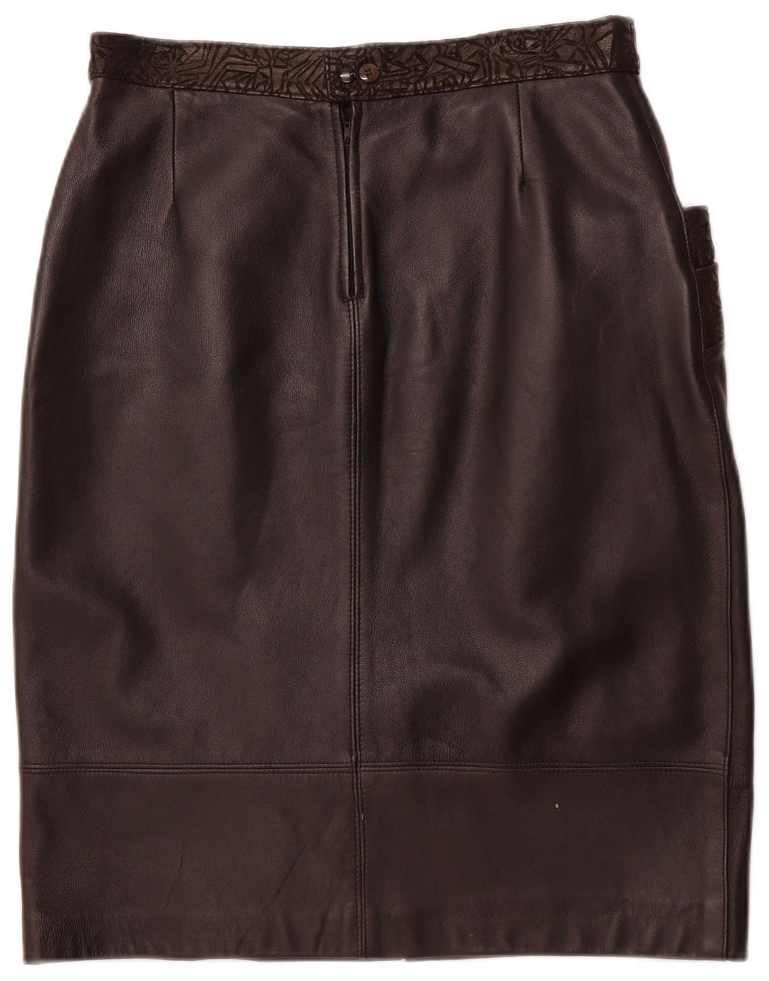 VINTAGE Damen Lederrock W30 Mittelschwarzes geometrisches Leder