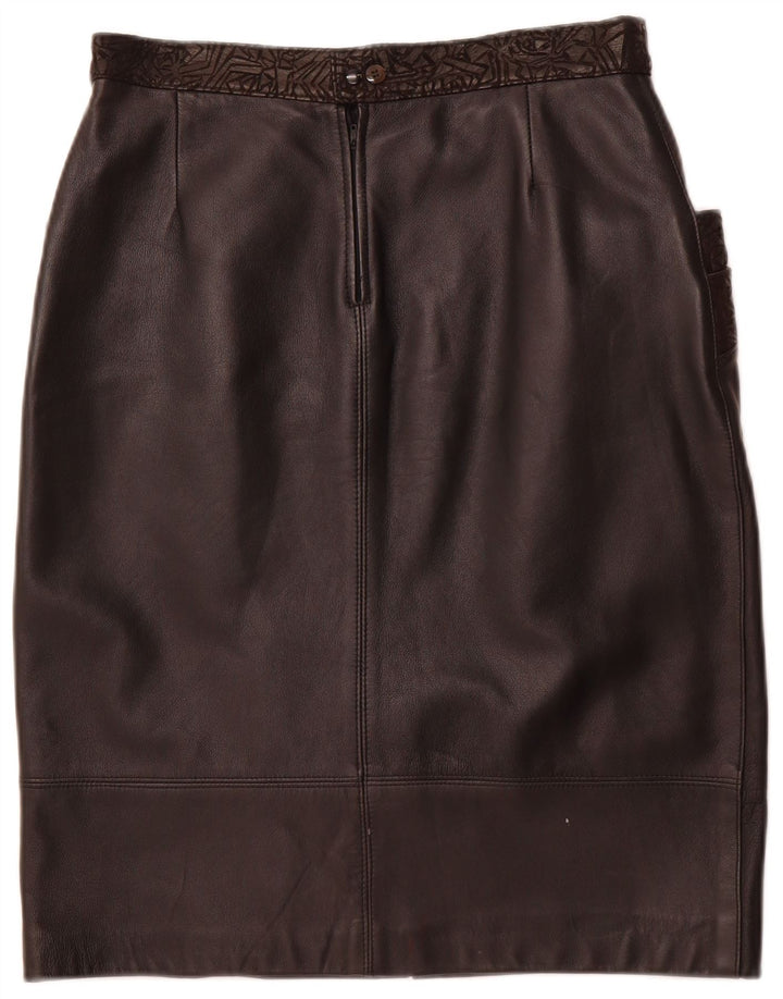 VINTAGE Damen Lederrock W30 Mittelschwarzes geometrisches Leder