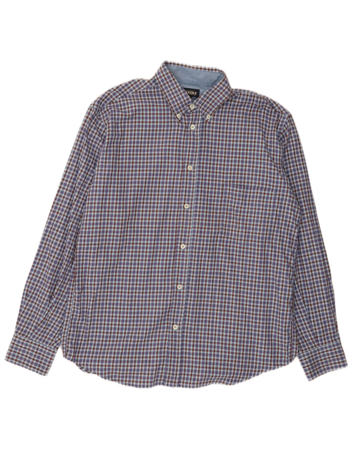 Carrera Herren-Flanellhemd mit normaler Passform, große blaue Gingham-Baumwolle