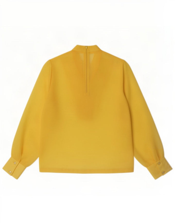 Vintage Damen Langarm-Rüschen vorne durchsichtiges Top IT 42 Mittelgelb