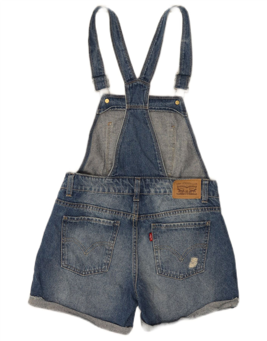 LEVI'S Mädchen-Latzhose, Denim-Shorts, 11–12 Jahre, W28, blaue Baumwolle