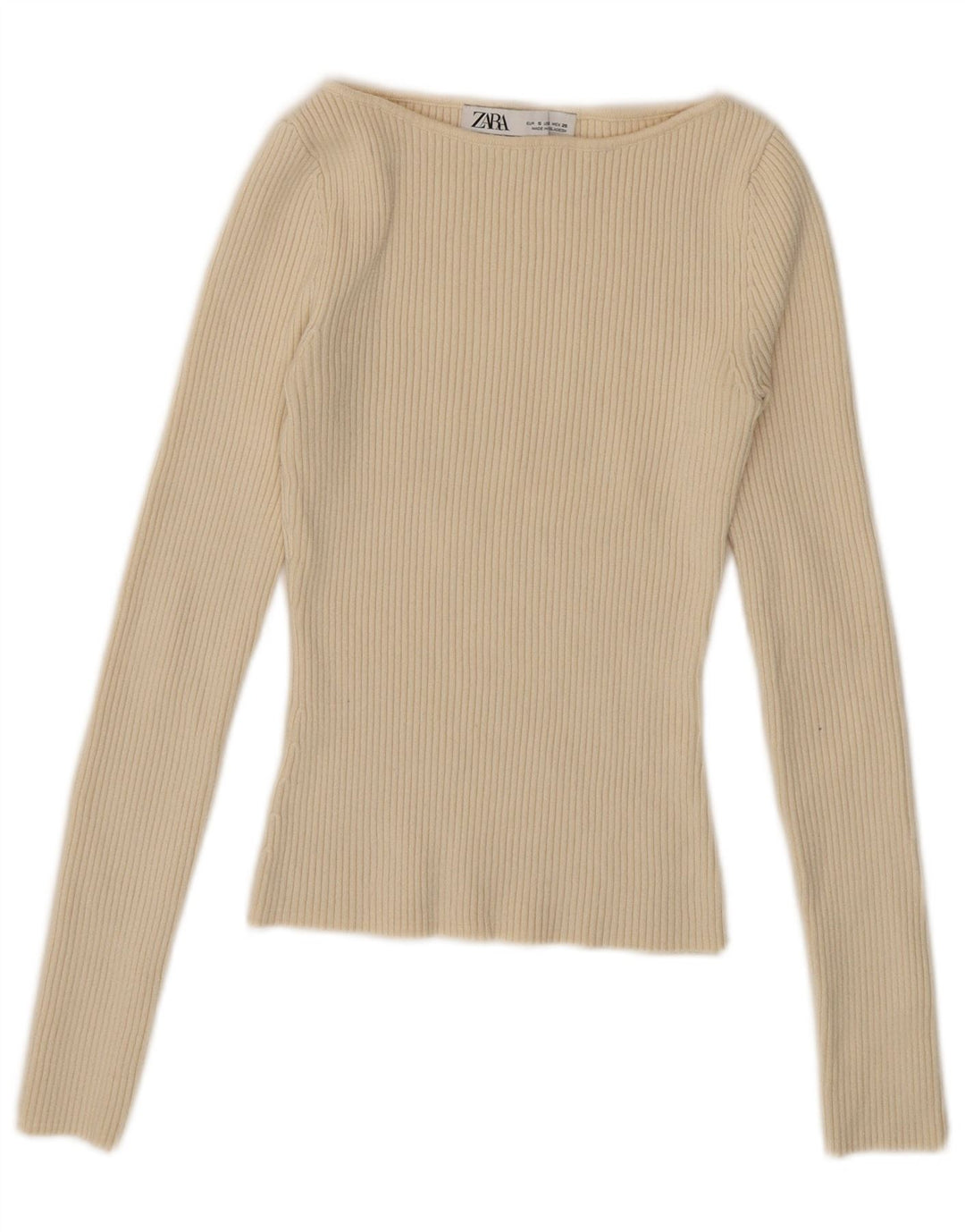 Zara Damen Crop Top Langarm UK 8 Small Beige