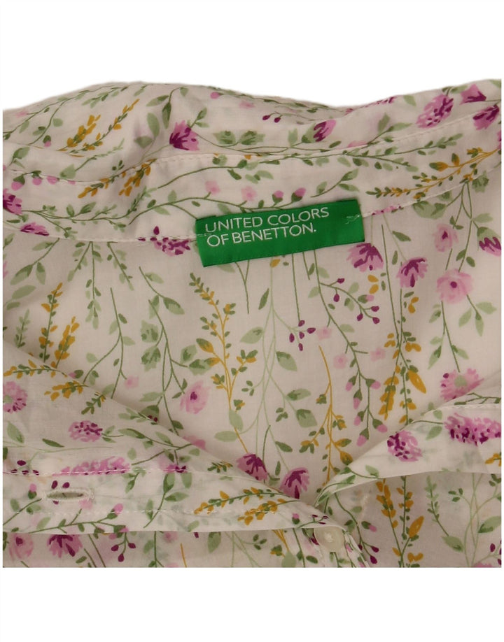BENETTON Damen-Hemd UK 14 Mittelweiß geblümt
