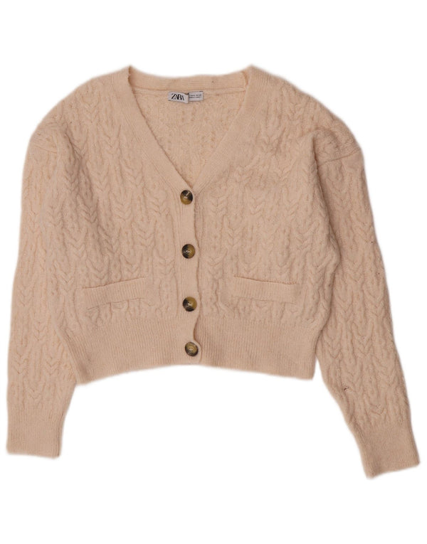 Übergroßer, bauchfreier Cardigan-Pullover für Damen von Zara, Gr. 10, Small, Beige, Acryl