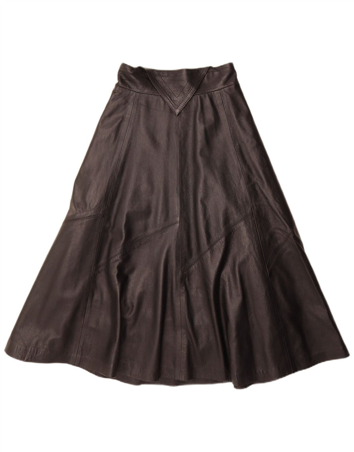 Vintage Damen Leder ausgestellter Rock Medium W28 Schwarz