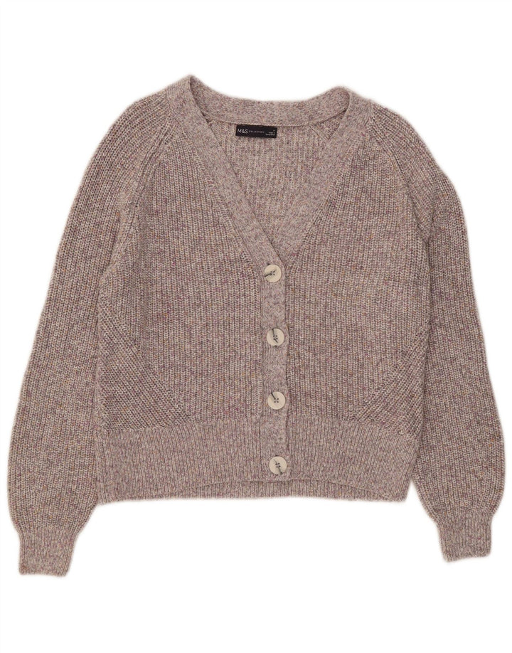 MARKS & SPENCER Damen-Cardigan-Pullover UK 14 Mittelgrau gefleckte Baumwolle
