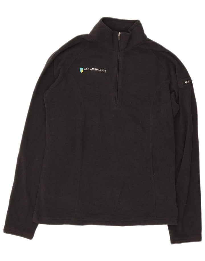 L.L.BEAN Womens Graphic Zip Neck Fleece Jumper UK 10 Small Black Polyester