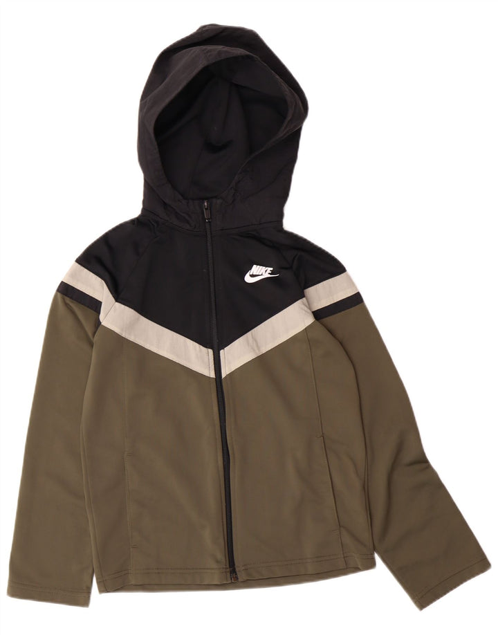 NIKE Mädchen-Kapuzenpullover mit Reißverschluss, 10–11 Jahre, mittleres Khaki, Farbblock