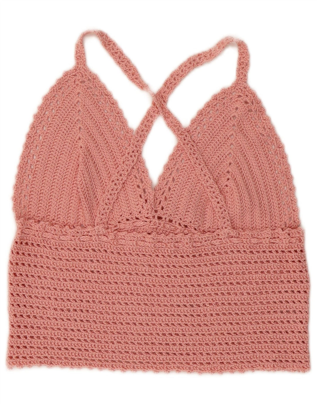 Vintage Damen Crop Häkel-Neckholder-Top UK 4 XS Pink