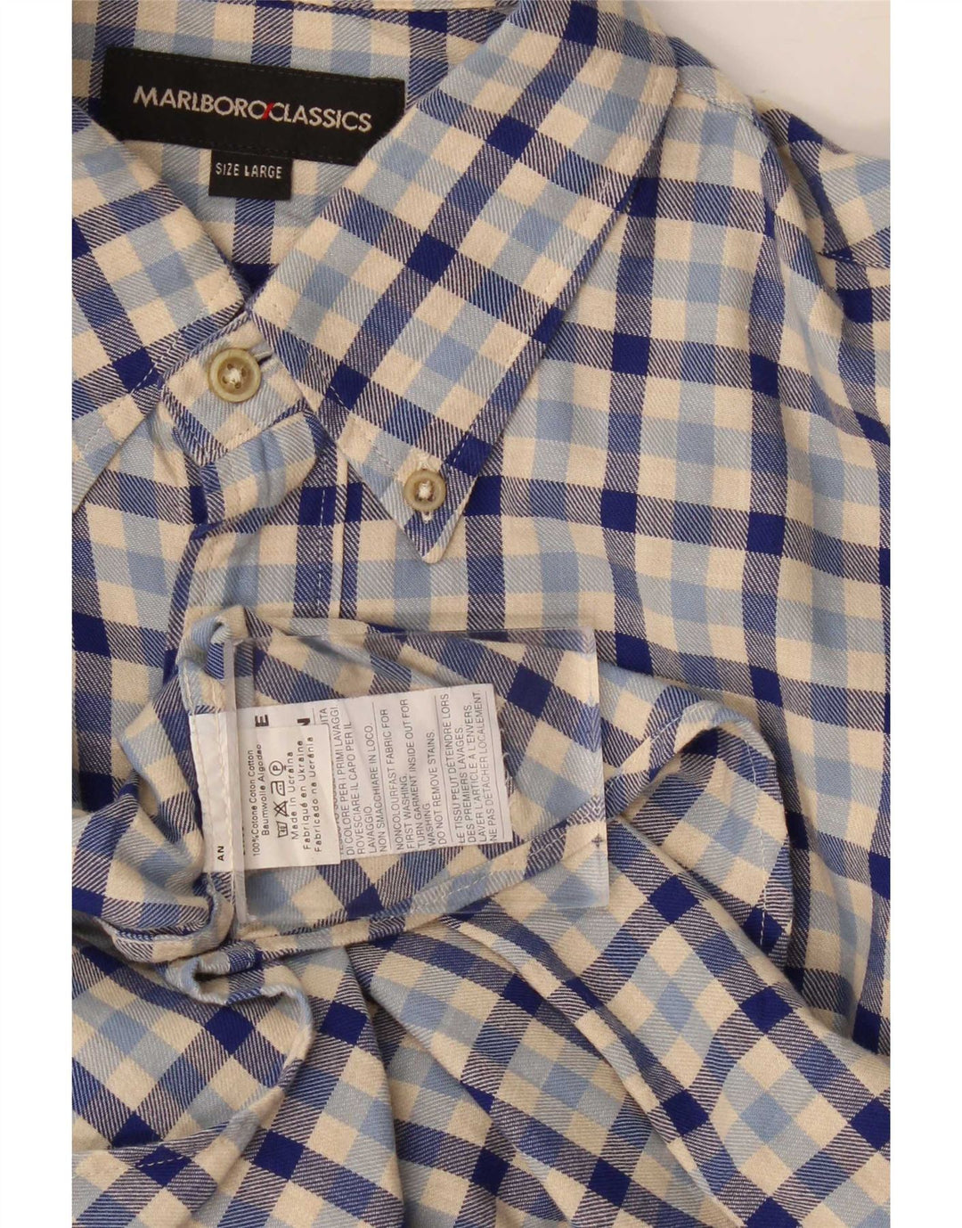 Marlboro Classics Herren-Flanellhemd, große blaue Gingham-Baumwolle