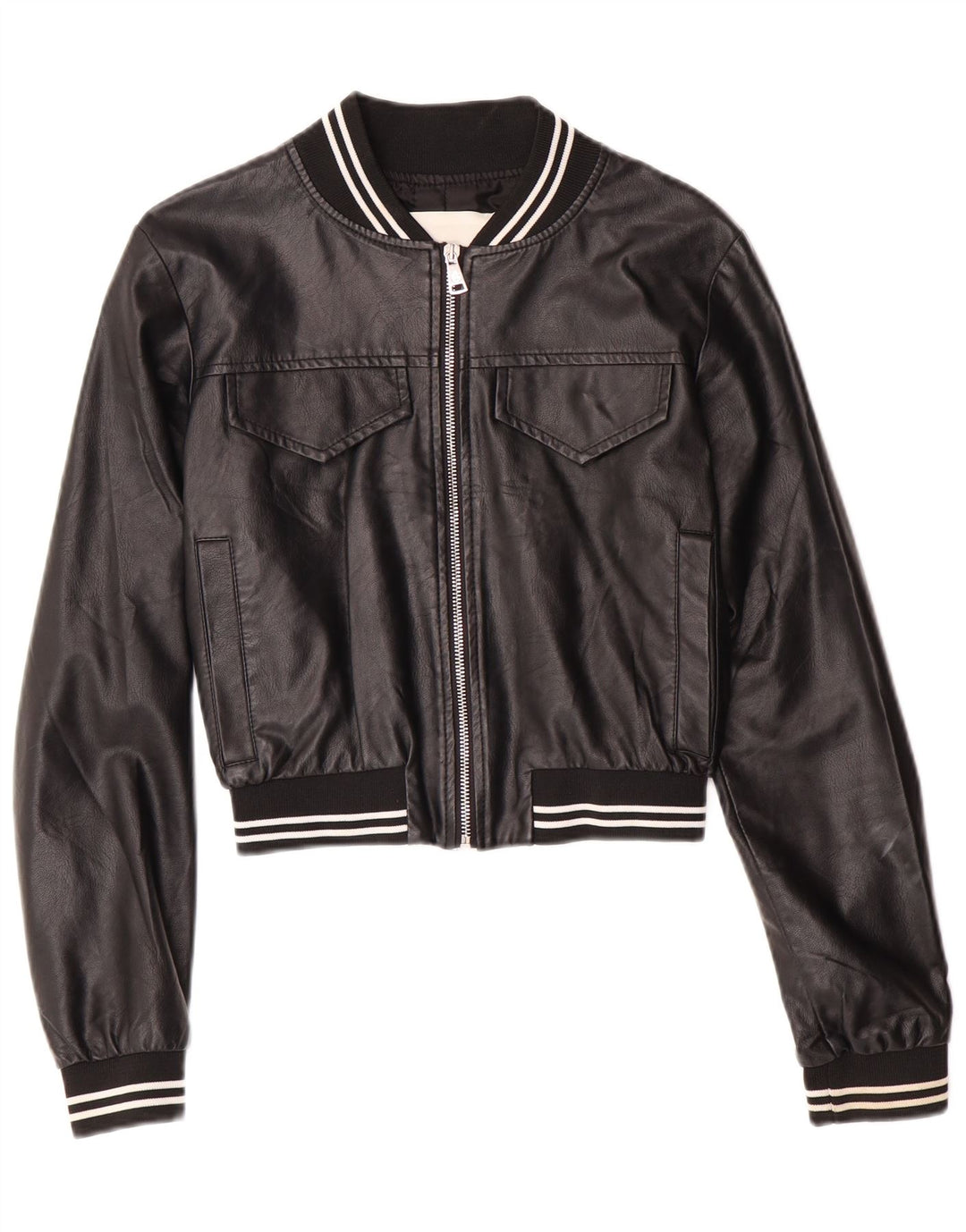 GAELLE Damen Graphic Crop Lederjacke UK 6 XS Schwarz