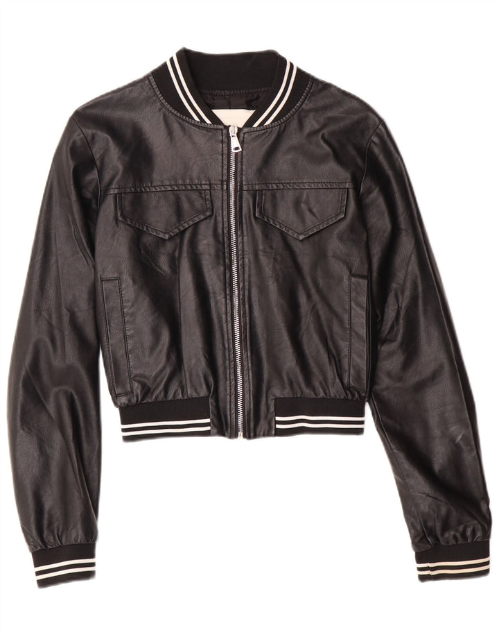 GAELLE Damen Graphic Crop Lederjacke UK 6 XS Schwarz