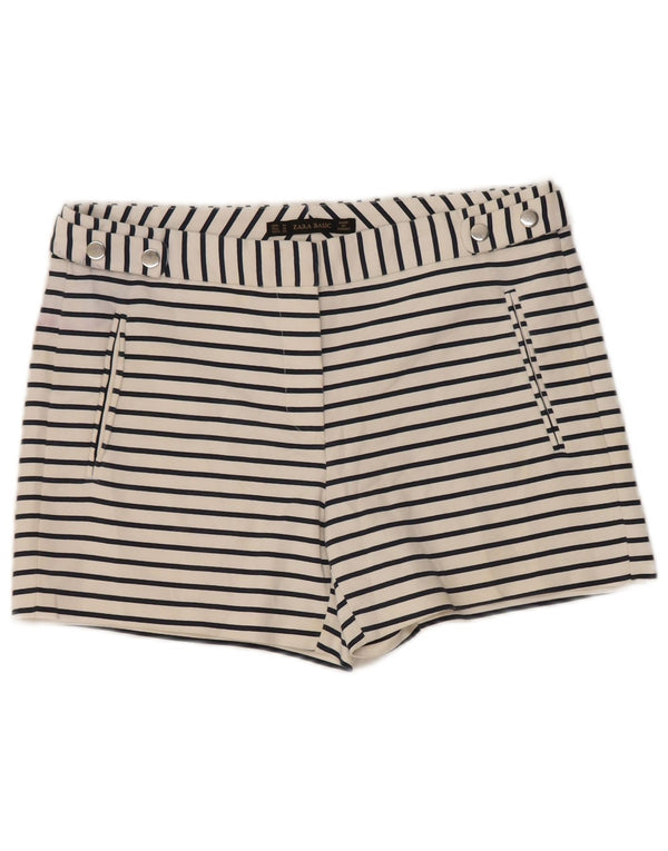 Zara Damen Hotpants Medium W30 Weiß gestreift aus Baumwolle