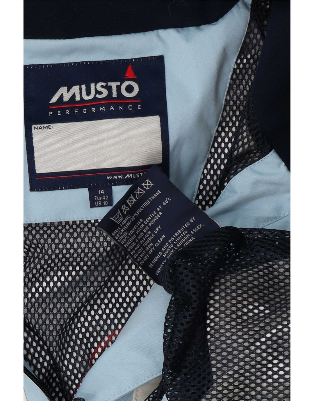 Musto Damen-Regenjacke mit Grafik, UK 14, groß, blaues Colourblock-Nylon