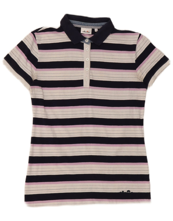 Ellesse Damen Kurzarm-Poloshirt UK 14 Large Mehrfarbig gestreift