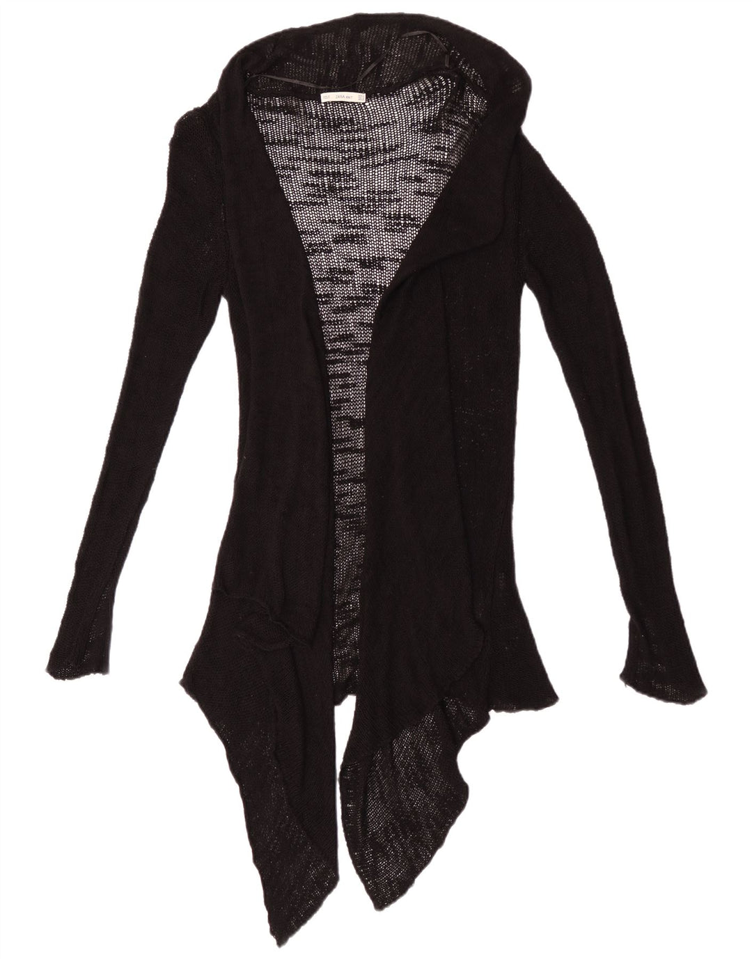 Zara Damen Durchsichtiger offener Cardigan-Pullover UK 12 Mittelschwarze Viskose